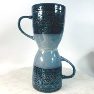 Threshold Kingsland Stoneware Set Of 2 Geometric 16 oz Mug Blue & Dark Blue READ